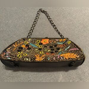 Santini Elegant Vintage Rare Embroidered Black Clutch Bag